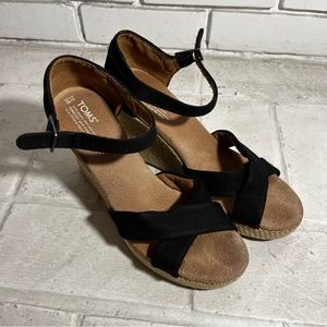 TOMS Women's Sz 10 Sandals Ankle Strap Shoes Black High Heels